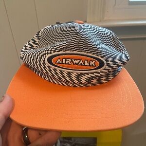 Skater Trippy Airwalk Black and White Checkered Hat with Orange Flat Bill